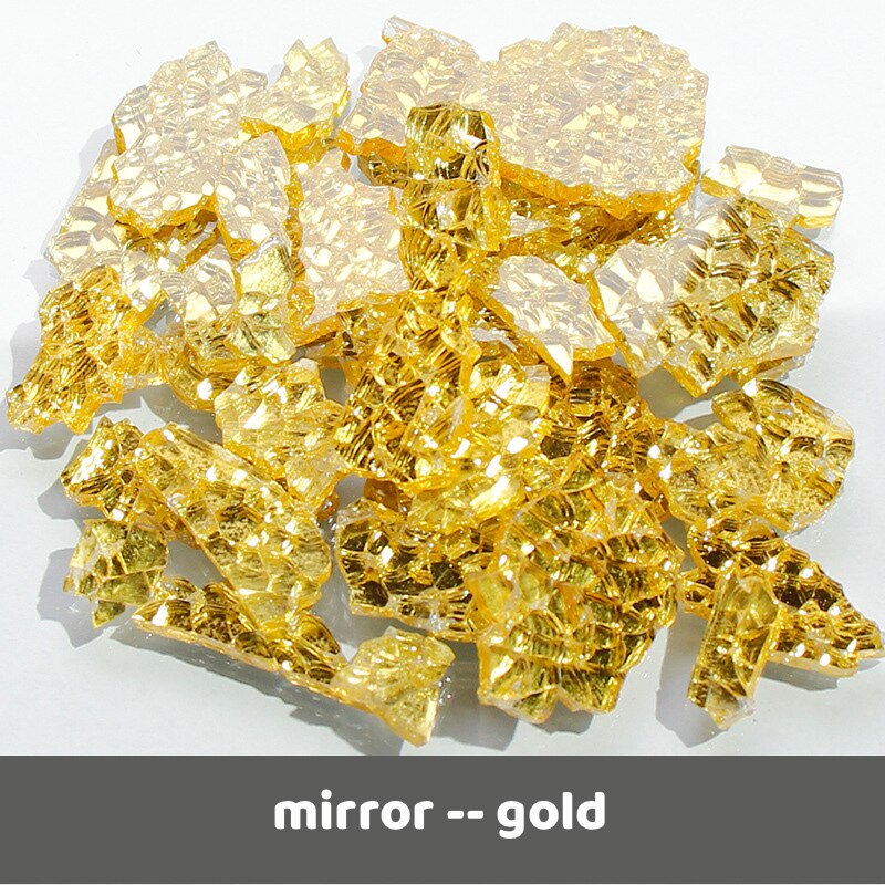 600g/21.16oz fragmentos de vidro translúcido mosaico telhas mulit cor espelho quebrado peças de vidro telha diy artesanato crack material: mirror gold