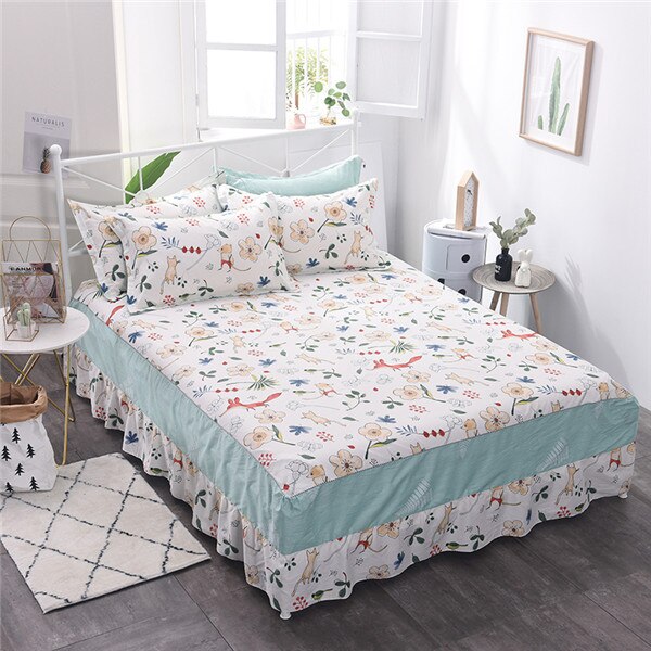 Witte streep Cartoon forest100 % katoen Bed rok Bloemen en vogels print sprei twin volledige koningin schattige postaral prinses stijl: style6 / 120x200cm bed