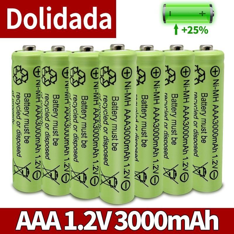 Pilas recargables amarillas AAA de 3000mAh, 3A, 1,2 V Ni-MH, para juguetes MP3 RC, linterna led