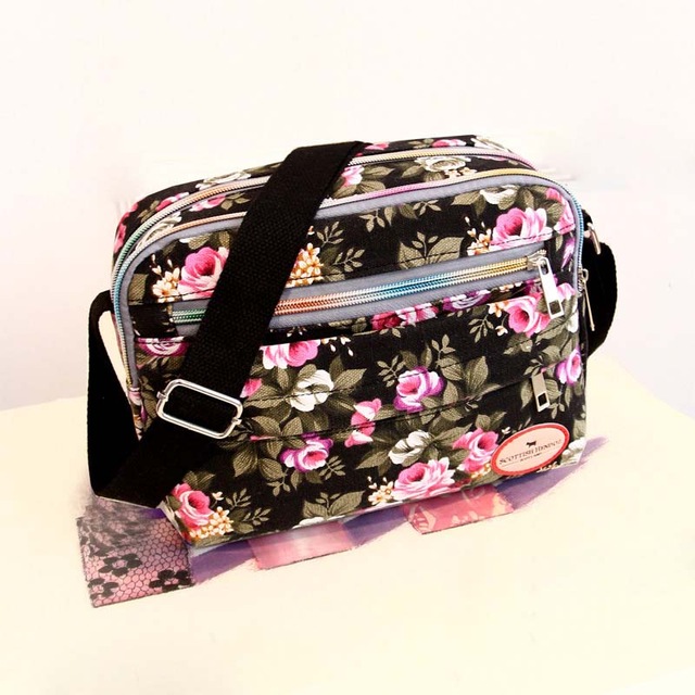 Neue Frauen Messenger Taschen Für Grils Leinwand Handtaschen Weibliche Schulter Tasche Damen Umhängetaschen Floral Druck Frauen Tasche PT1195: black