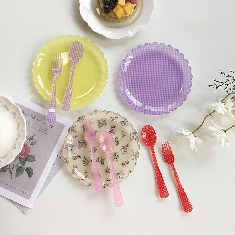 Plateau à Dessert en plastique, plat à gâteau en acrylique, motif de grille, assiettes florales, décoratives, fête de mariage, anniversaire, assiette à fruits cuillère fourchette