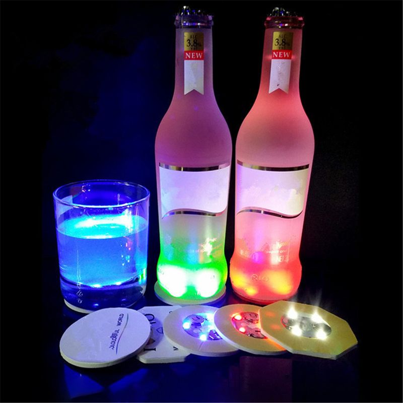 LED Coaster Light Up Coasters LED Bottle Lights Bottle LED Sticker Coaster Discs Light Up for Drinks Flash Light Up Cup Coaster