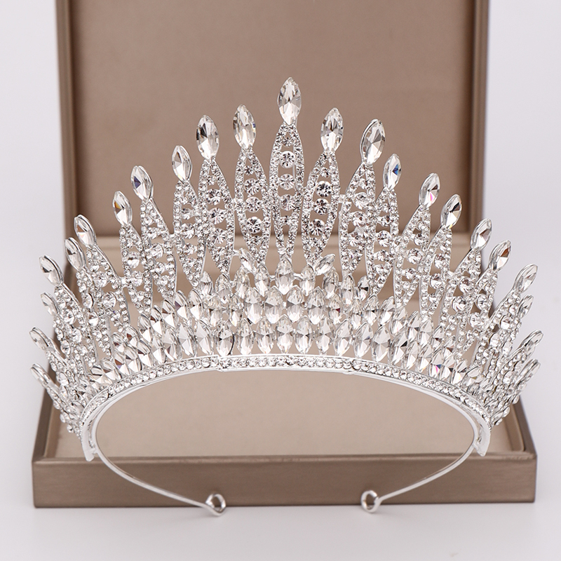 Trendy Zilver Kleur Rhinestone Crystal Queen Big Crown Bridal Tiara Vrouwen Beauty Pageant Bruids Haar Accessoires Sieraden