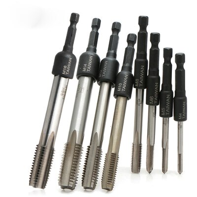 M4-M16 Tap Die Socket Adapter 1/4'' Hex Shank Square Driver Thread Tap Adapter Screw Tapping Chuck for Machine Tap Power Drill: with Tap 8PCS