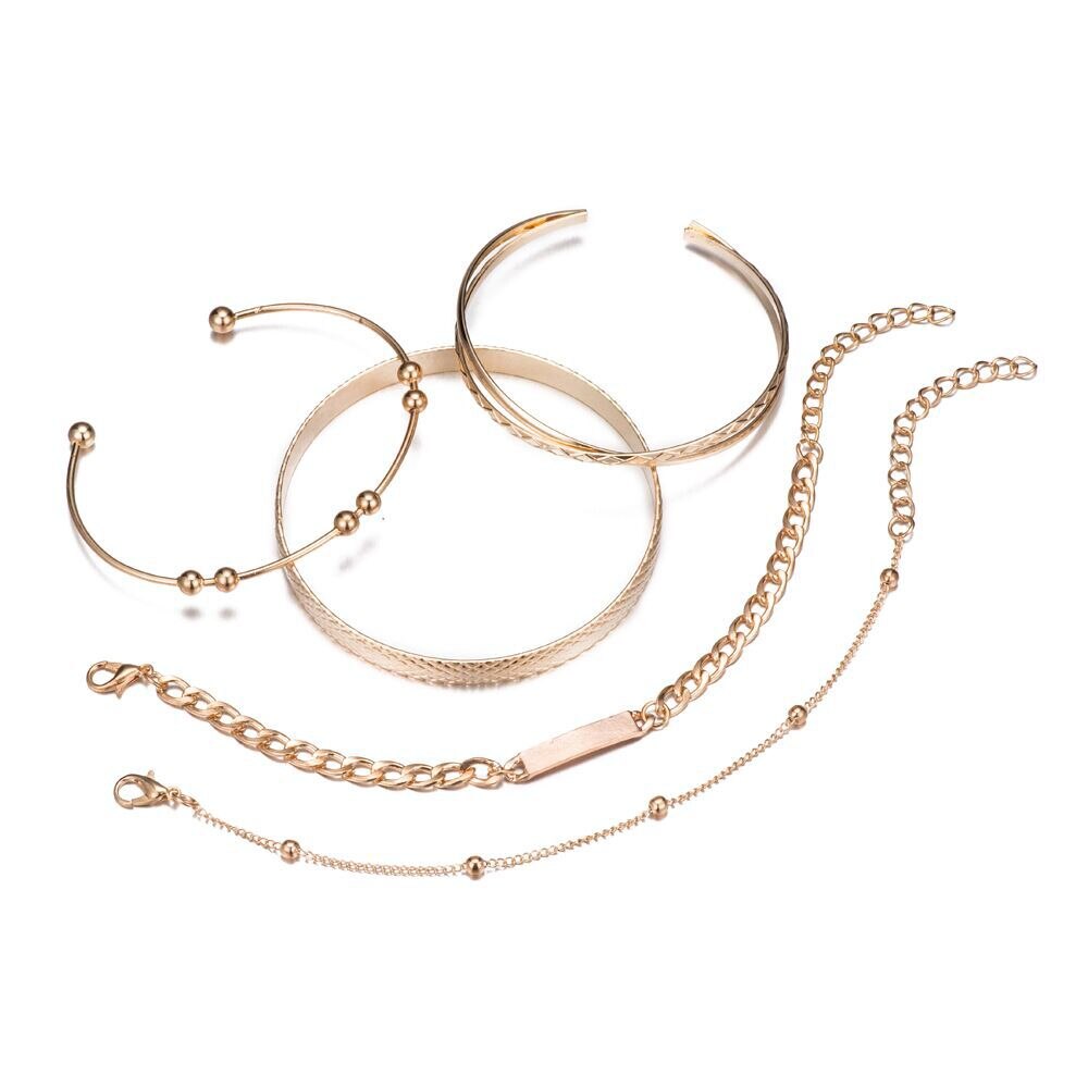 5 Stks/set Goud Kleur Open Manchet Armbanden Voor Vrouwen Link Chain Armbanden Bangles Set Mode Armbanden Vrouw