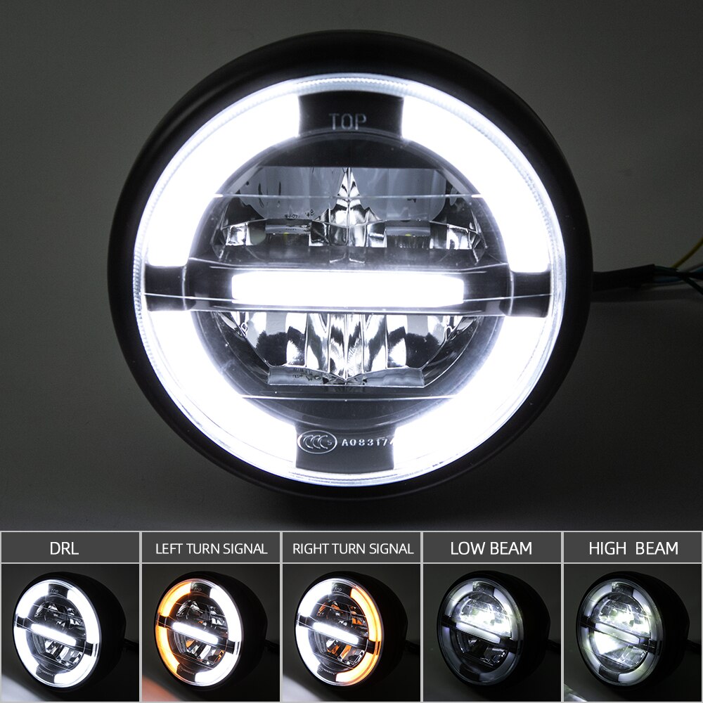 7 Zoll LED Motorrad Scheinwerfer Blinker Universal- 7 "Runde Kopf Licht Scheinwerfer Cafe Rennfahrer Bobber Honda