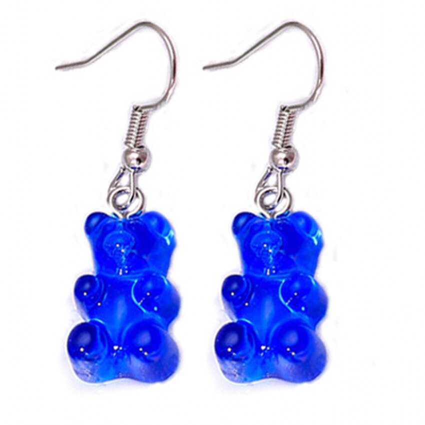 1 paar Karikatur Nette Bären Ohrringe Bunte Kristall Gummibärchen Haken Tropfen Ohrring Süssigkeit Farbe Weihnachten Schmuck: tief Blau