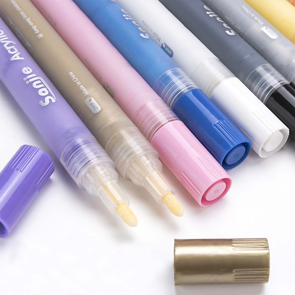 12 Colors Permanent Acrylic Paint Marker Pens For Ceramic Rock Glass Wood Fabric Canvas DIY Painting Office School Supplies