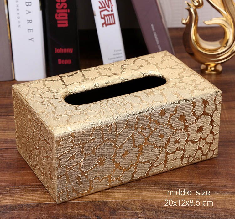 Pu en houten rechthoekige verwijderbare thuis auto tissue box deksel zakdoekendoos auto papier opbergruimte thuis bruiloft decoratie 527: Middelkunst goud