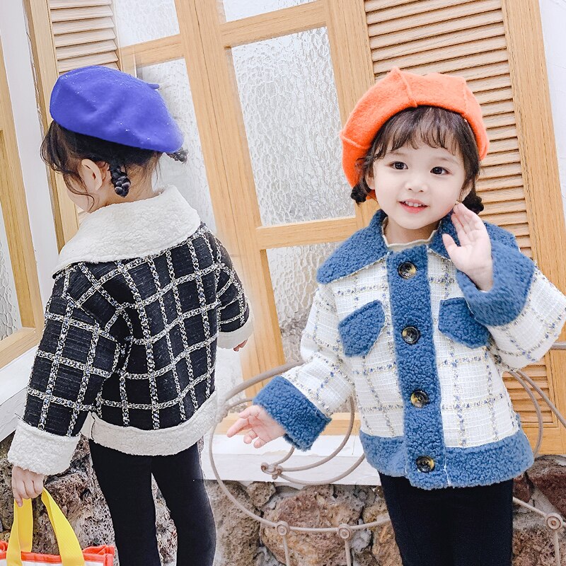 Rutig ullkappa för tjejer dubbelknäppta jackor barn ytterkläder höst tjocka vinterkläder för tjejer 6 8 10 12 14 år