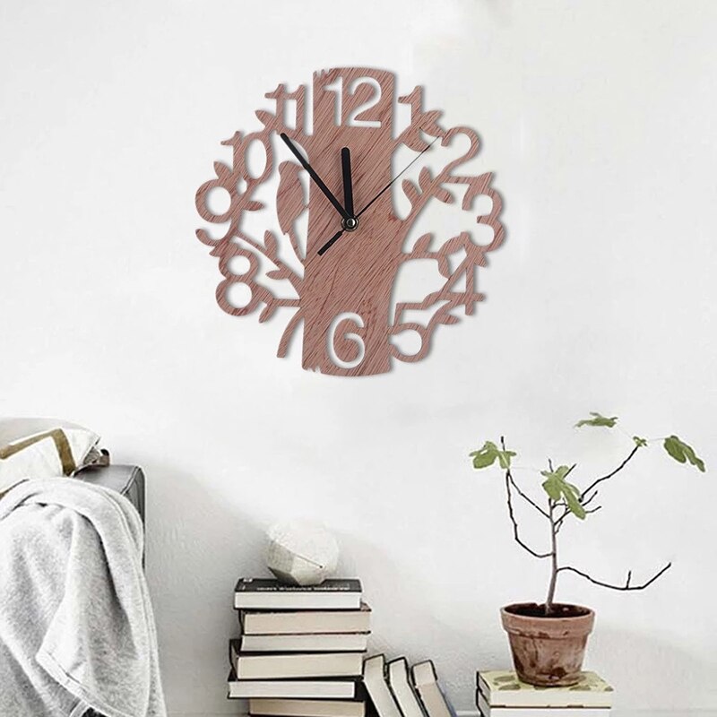 Big Wooden Tree Wall Clock Quartz Wood Silent Work Study Room Office Bedroom Living Room Home Decor