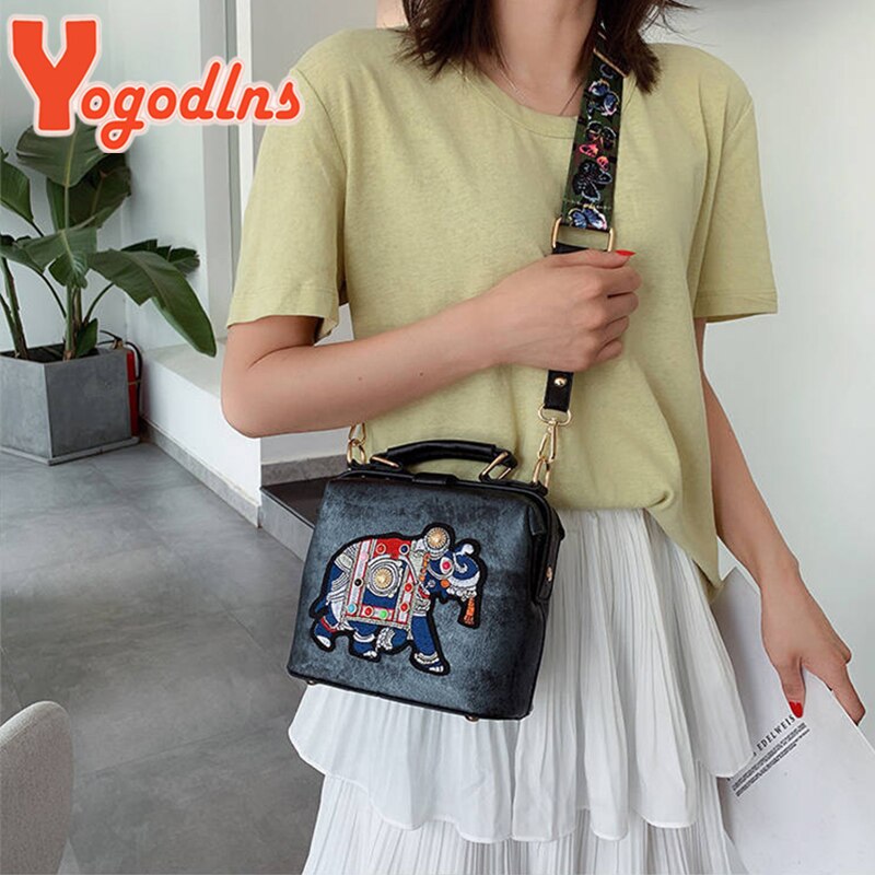 Yogodlns – sac à bandoulière en cuir PU pour femmes, sac à main Vintage brodé éléphant de styliste, bourse pour dames