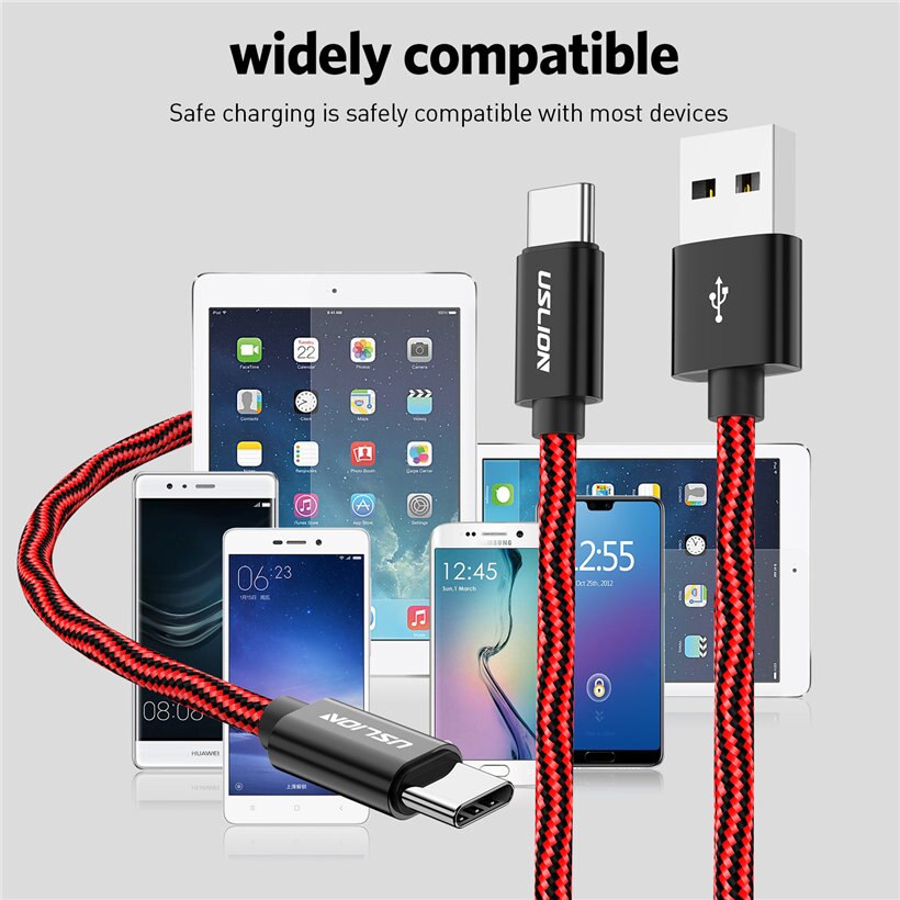Uslion usb-type c-kabel voor samsung  s9 s8 note 9 xiaomi  mi 8 f1 usb-c snellaadkabel voor huawei mate 20 pro type-c-kabel