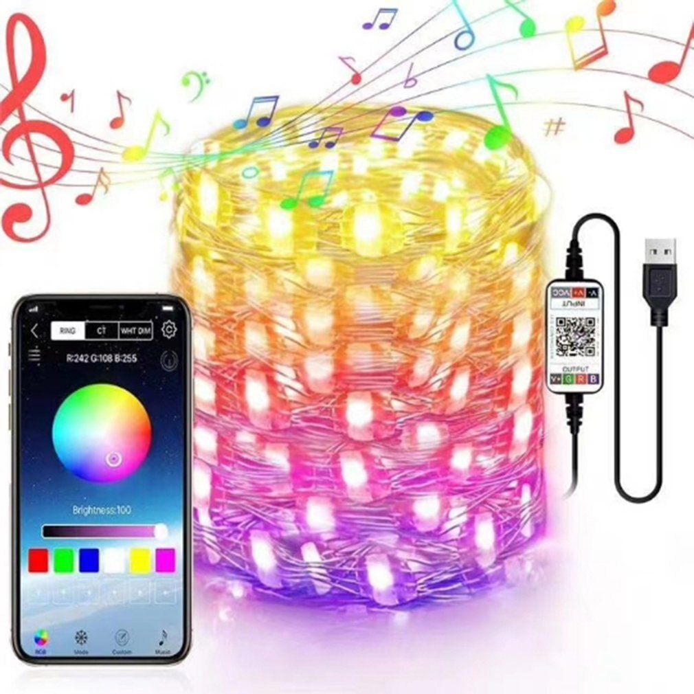 Licht String Mobiele Telefoon Controle Koperdraad Decoratie Synchroniseren Met Muziek En Microfoon Light String