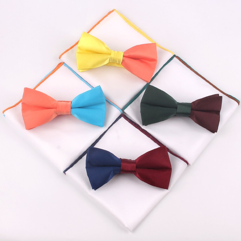 Solid Bowtie and Pocket Square Set Patchwork Bow Tie Suits Hanky Sets For Men Adult Ties Handkerchiefs Towels Scarves