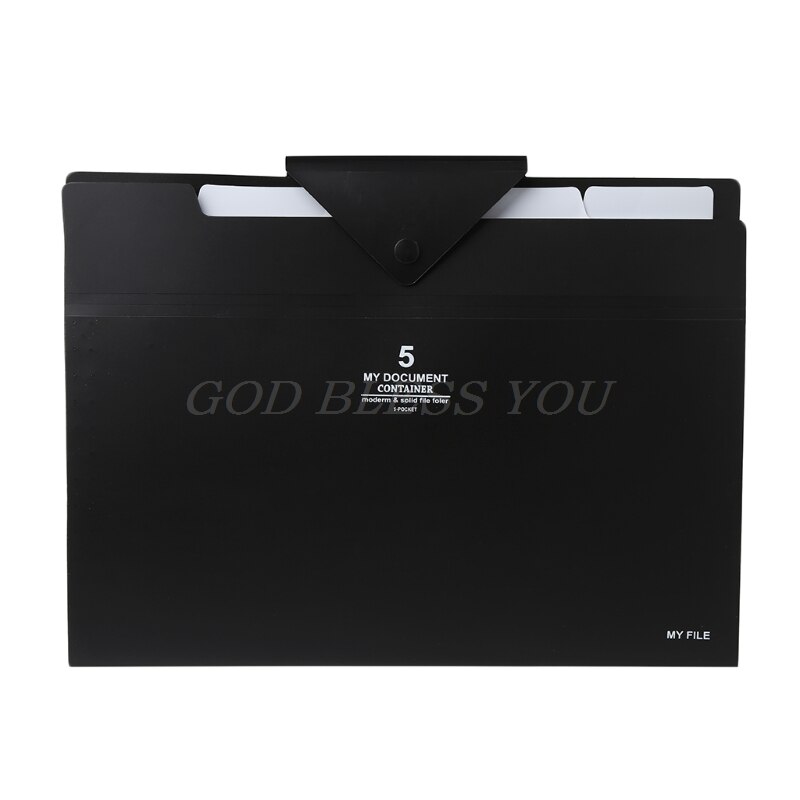 5 Layer Document Bag Expanding File Folder Organizer Folder for Documents A4 Paper: Black