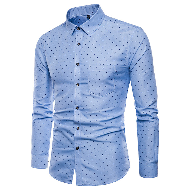 Mannen Print Shirts Lange Mouwen Slim Fit Man Casual Tops Voor Lente M-5XL FEA889: Blauw / 4XL