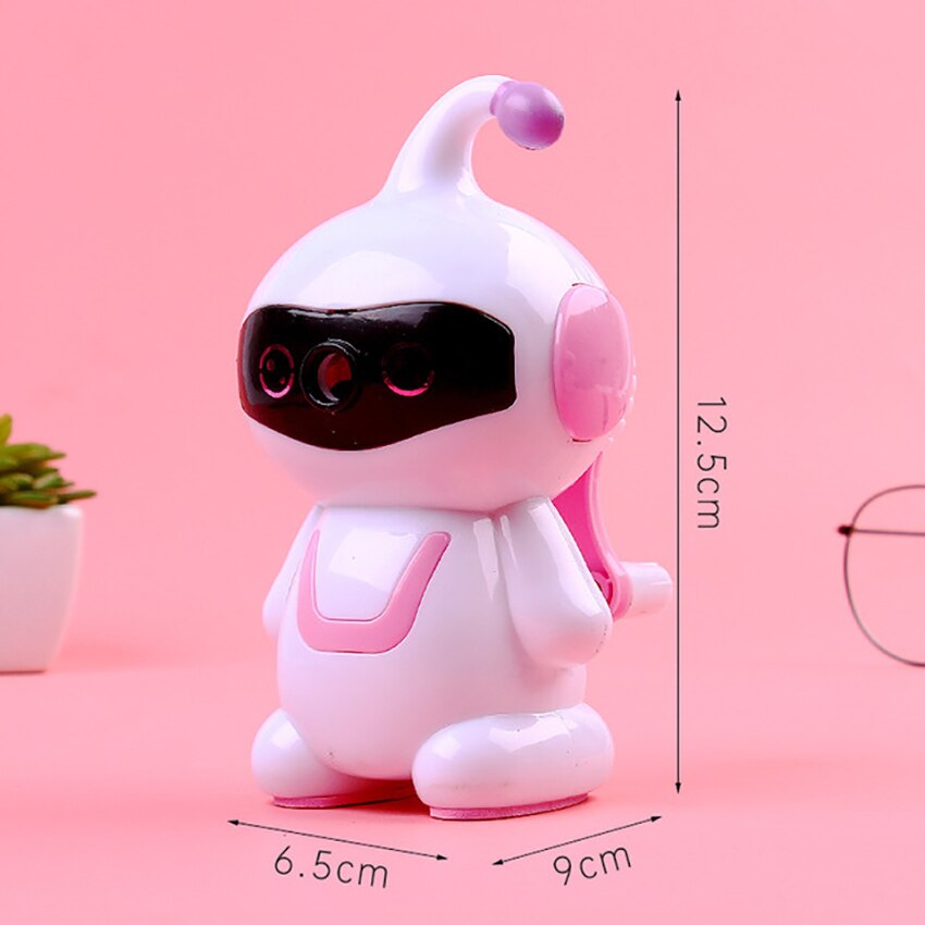 Afilador de lápices Manual Robot de dibujos animados para niños, con almohadillas antideslizantes, afilador de lápices para dibujar, bocetos y colorear: Rosa