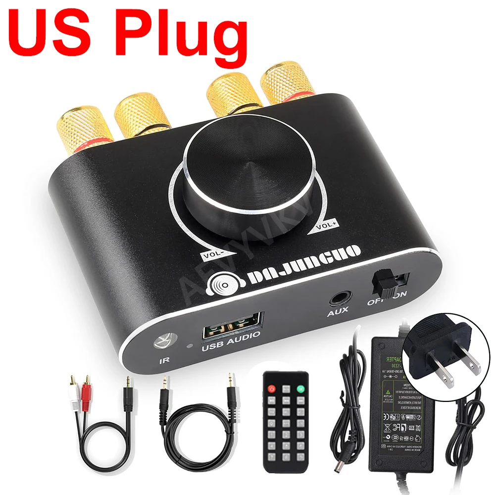 Mini wzmacniacz audio Stereo HIFI Cyfrowy kanał wzmacniacza 2.0 z wejściem AUX/USB/Bluetooth Bezprzewodowy odbiornik audio z pilotem: Srebrny