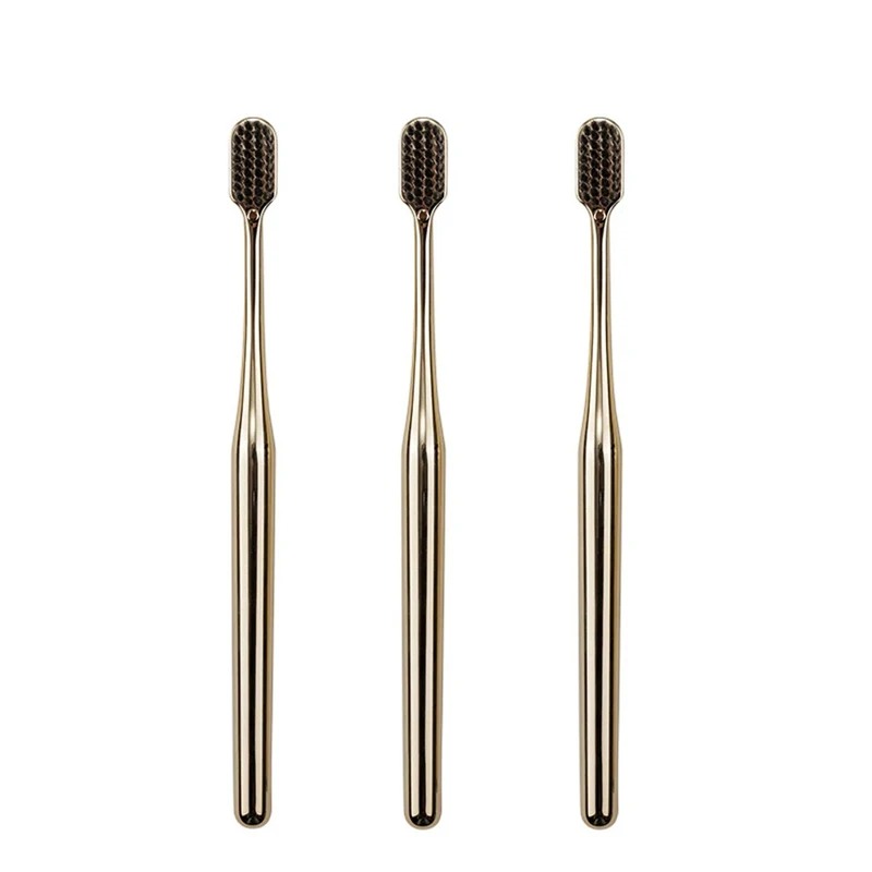 Brosse à dents douce de luxe pour hommes et femmes, brosses dentaires pour adultes, or, argent, indépendant, brosses à dents douces, directe: YELLOW
