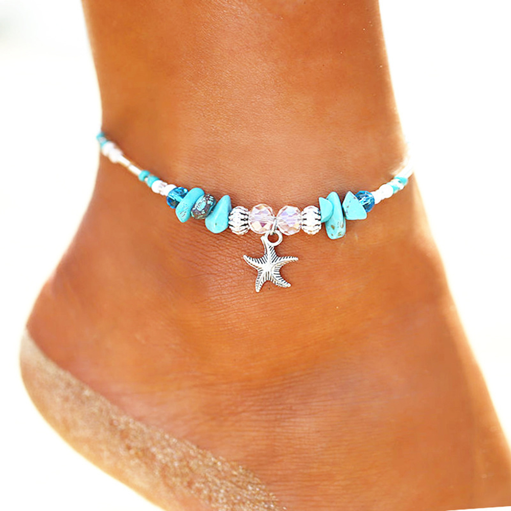 Heart Female Anklets Barefoot Crochet Sandals Foot Jewelry Leg On Foot Ankle Bracelets For Women Leg Chain Beach Summer