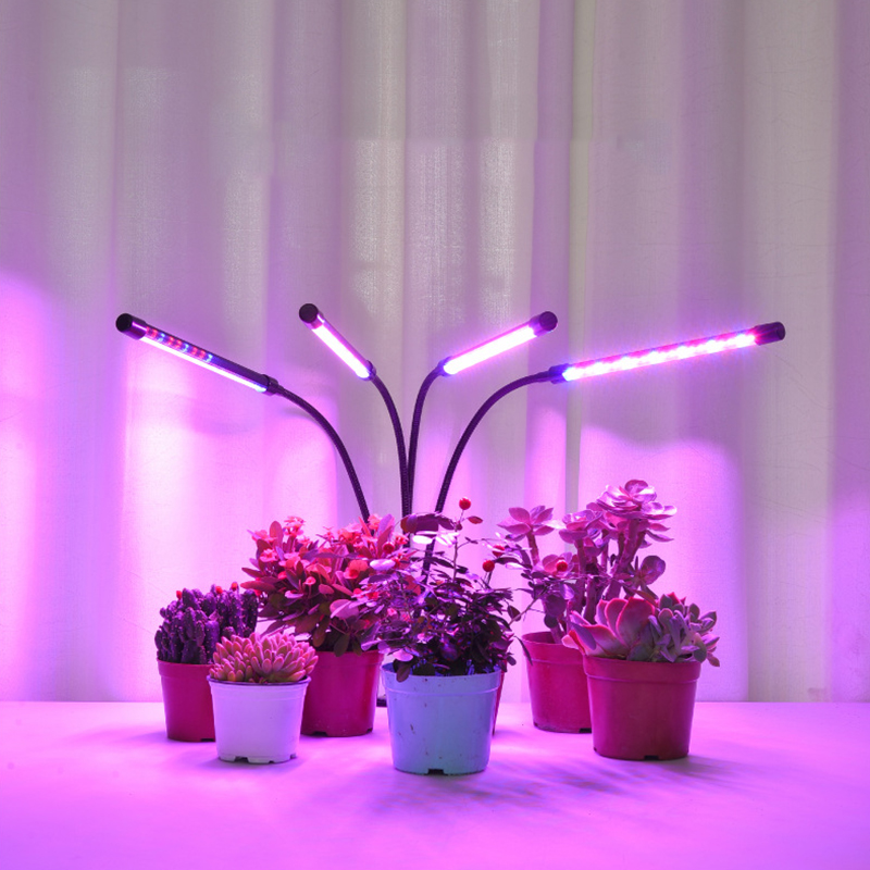 Luz LED de cultivo de plantas con 1/2/3/4 cabezales, luz de planta con Clip, conmutación de 3 colores de luz, atenuación temporizable USB, lámpara de cultivo de espectro completo