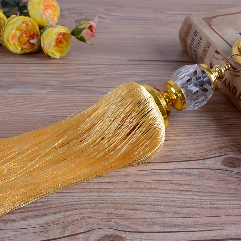 Rideaux à crochets en corde avec pompons | 2 pièces, ceintures suspendues, cordes, décoration en boules de cristal, fournitures pour rideaux de fenêtre: YELLOW