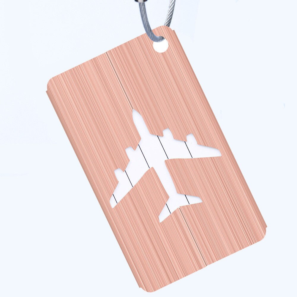 Aluminium Luggage Tags Suitcase Label Airplane Shape Brushed Square Boarding Elevators Luggage Tag Travel Accessories: rose gold