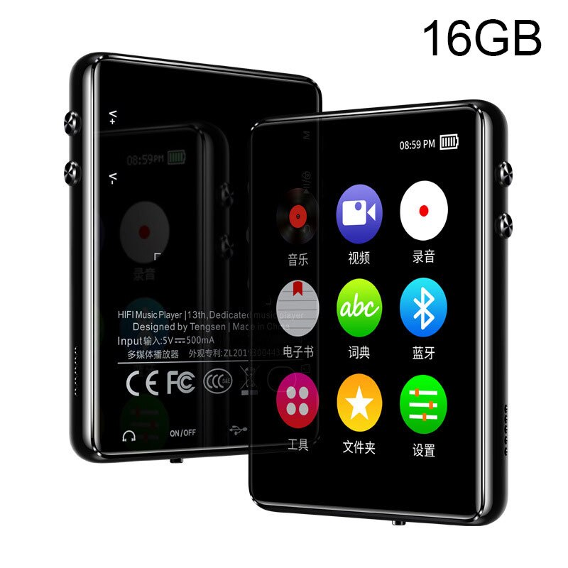 Bluetooth Full Touches Screen MP3 Mp4 Music Player Student Lossless Hifi External MP5 FKU66: Black 16gb