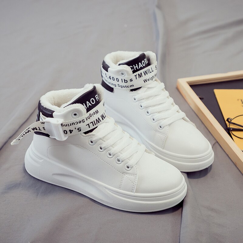 Dames casual schoenen rubber warme trend sneakers loafers winter zapatos mujer damesschoenen wit: Bk-wh / 5.5