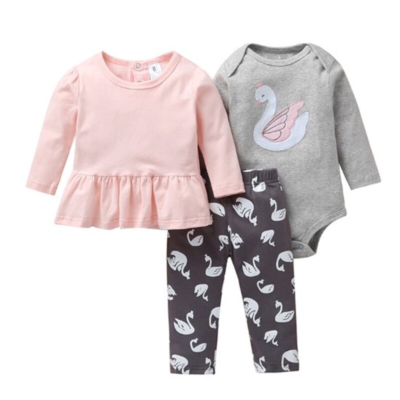 3 stk sæt baby drenge piger tegneserie t-shirt langærmede bodysuit print bukser pp bomuld nyfødt stribet tøj sæt: 19d / 24m
