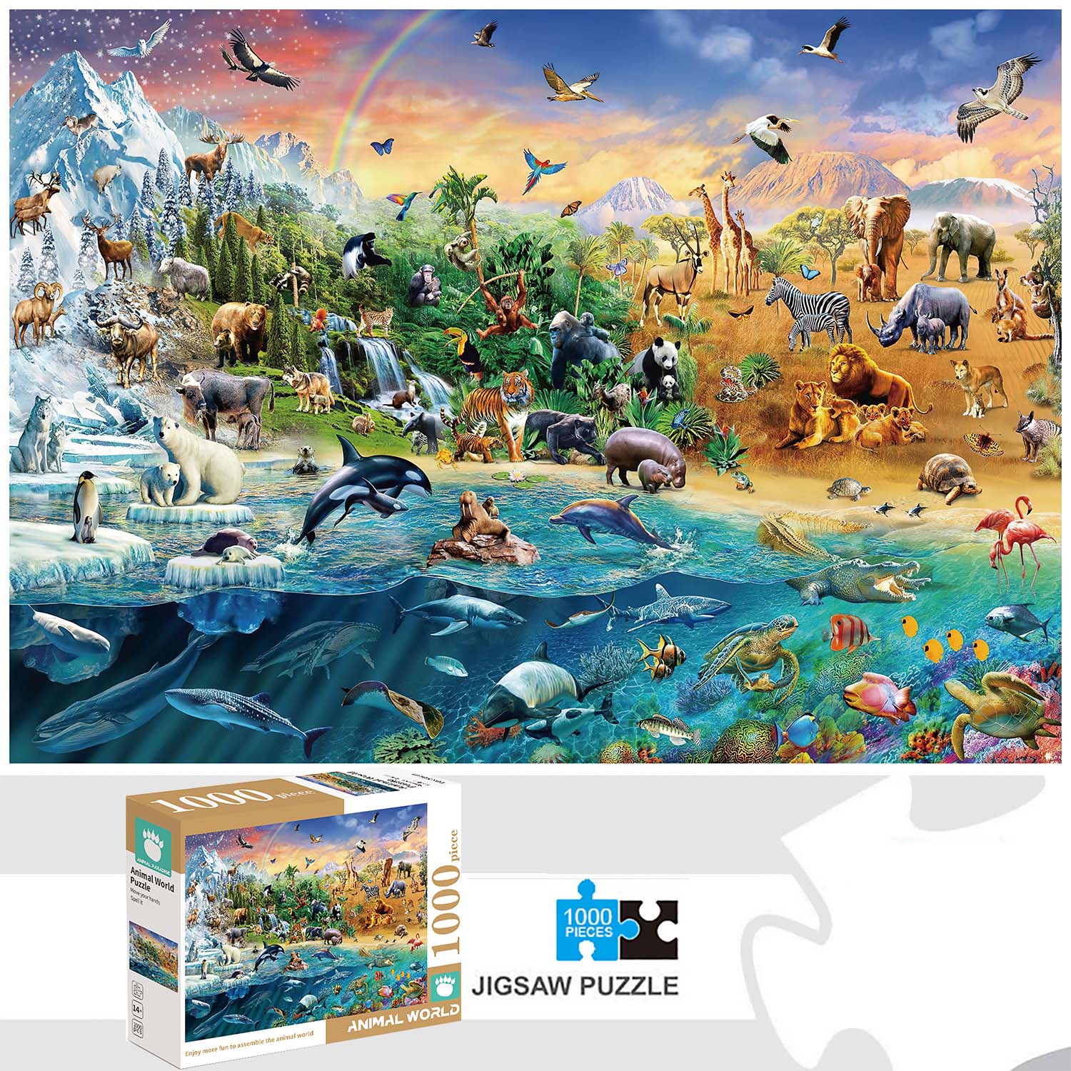 1000- piece animal world puzzles for adults, home decoration, games, family fun, floor puzzles, educational toy for children: Default Title