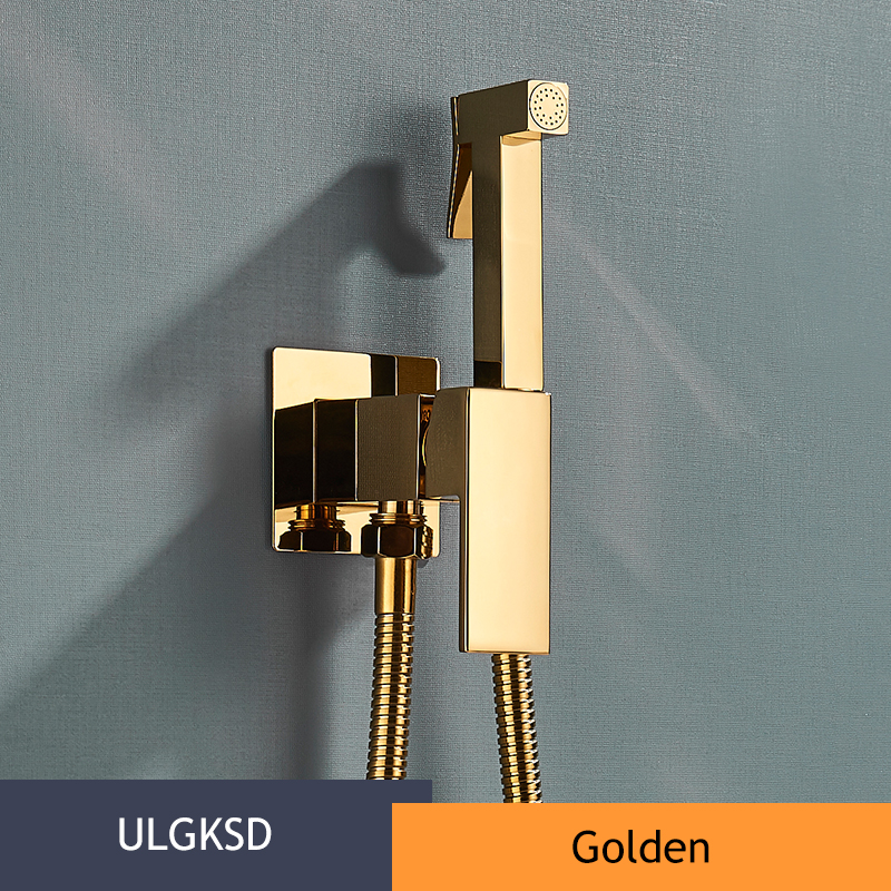 ULGKSD Bathroom Bidet Square Hand Shower Head Chrome Finish Solid Brass Cold Water Valve Tap Crane 360 Degree Switch: Golden