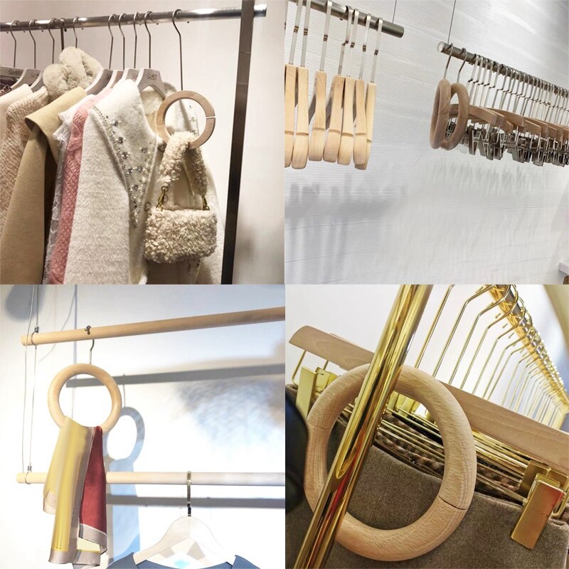 Wooden Ring Hanger Clothing Store 360 Rotating S-Shaped Round Scarf Ring Multifunctional Tie Holder Home Decoration