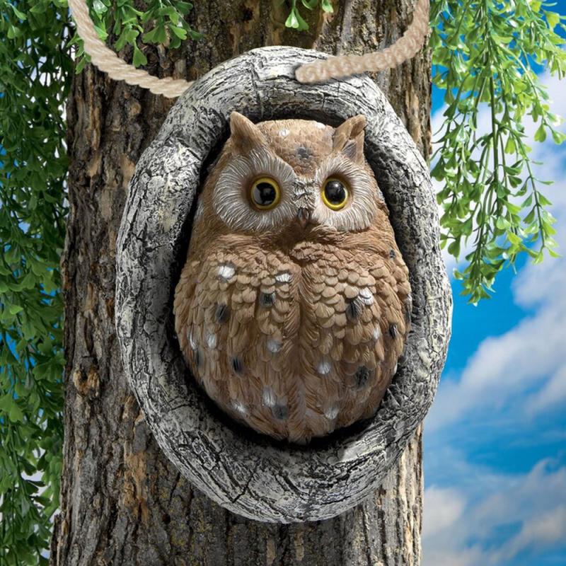 Garden Statue Cartoon Owl Tree Decoration Crafts Owl Outdoor Garden Pendant Home Landscaping Backyard Lawn Decoration