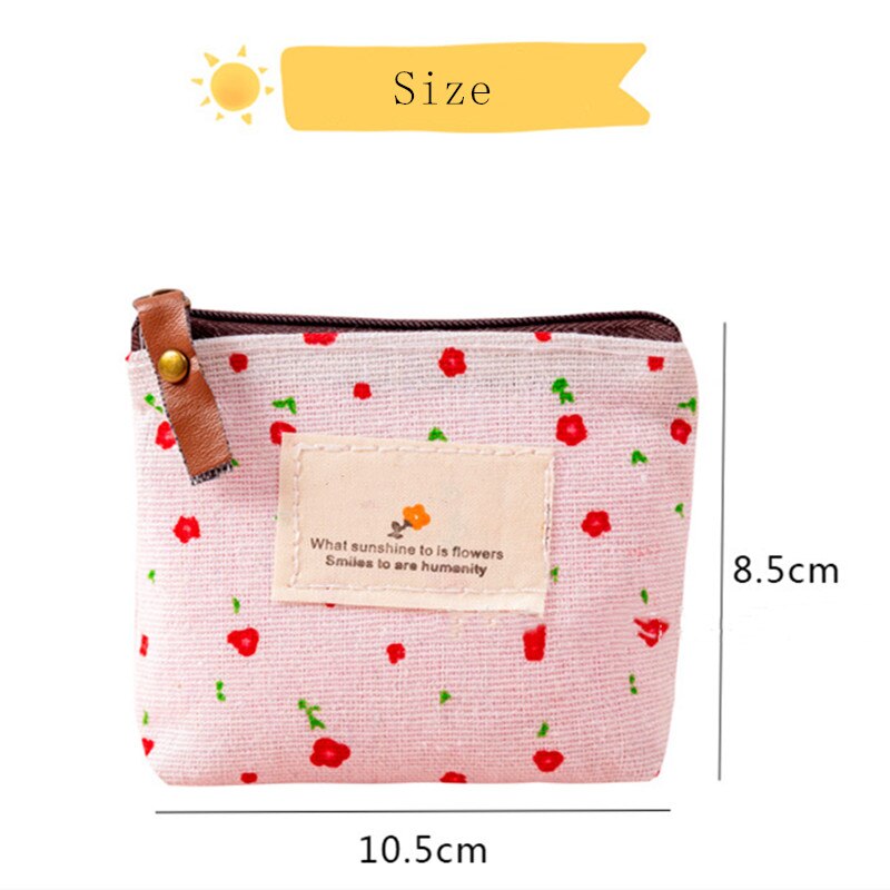 Coin Purse Canvas Wallet Key Card USB Cable Bag Mini Cute Floral Printing Simplicity Coin Holder Girls Women Durable Coin Wallet