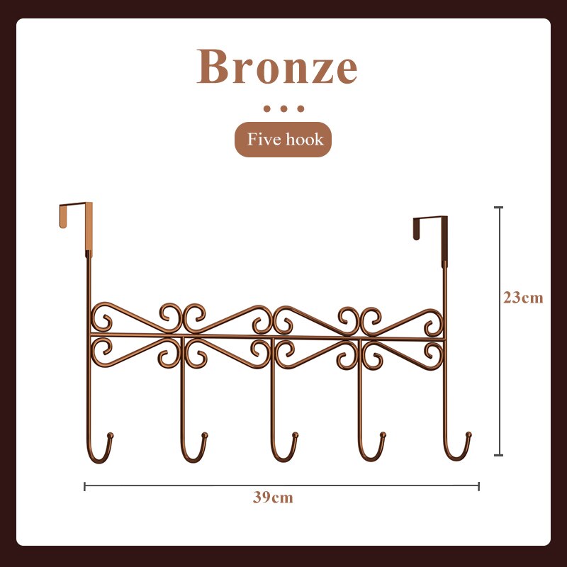 Door Hooks Coat Hat Clothes Holder Free-Punch Towel Hat Holder Key Hanger For Kids Bedrom Bathroom Door Back Storage: 5 Hooks-Bronze