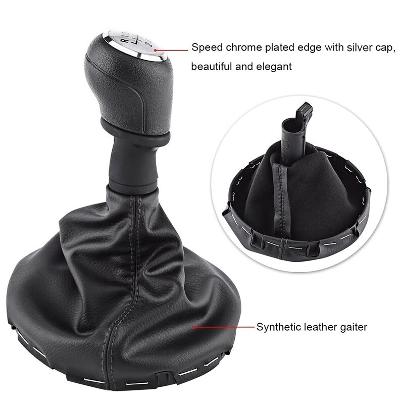 6 Speed Manual Gear Shift Knob Silver with Frame Boot for Transporter T5 T6 2003