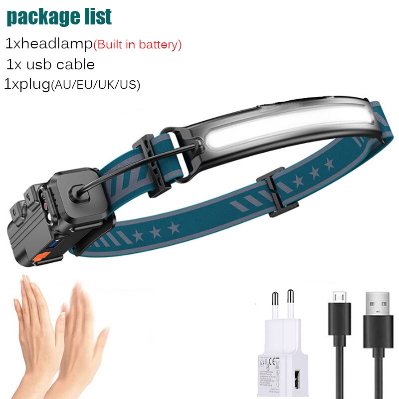 zoom+ Sensor Led XPG + COB Scheinwerfer 2000mAh 18650 USB Kopf Lampe Tragbare Flutlicht Taschenlampe Wasserdichte Laterne: Type-B  package B