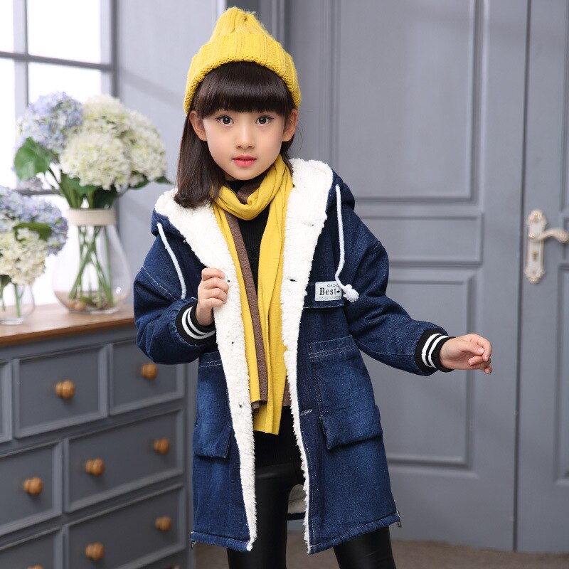 Chaqueta vaquera a la para niña, chaqueta gruesa y cálida con capucha, prendas de vestir exteriores, abrigo largo para niño, Chaquetas vaqueras para niña de 6-16 años