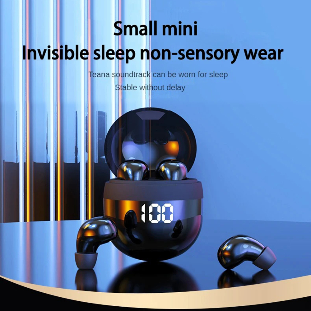SK18 Mini Invisible Headphones Wireless Bluetooth 5.3 Headphones Bass Sleeping Headphones with Microphone Noise Cancellation HD
