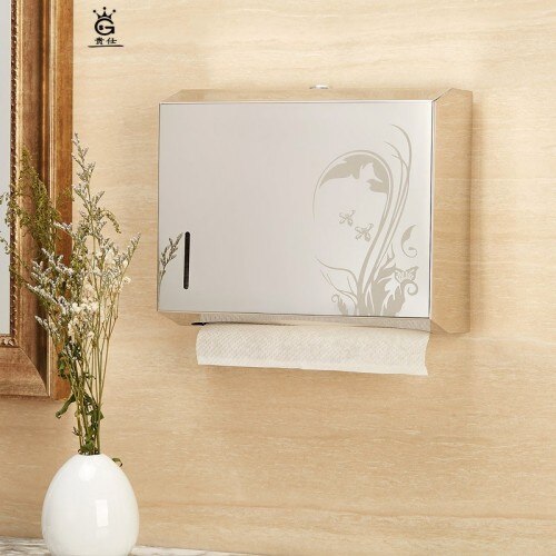 Caja metálica de pañuelos de papel, dispensador de toallas de papel, oro, baño público, pared doble de acero inoxidable, montada en la pared, sin perforación, FH020: Style 2