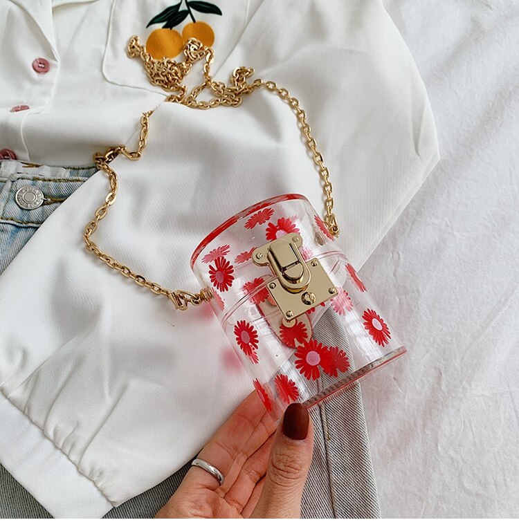 Acrylique Transparent Daisy femmes sacs à main et sacs à main Mini sac fourre-tout boîte transparente sac à lèvres dames fête pochette sac à bandoulière Bolsa: Rouge
