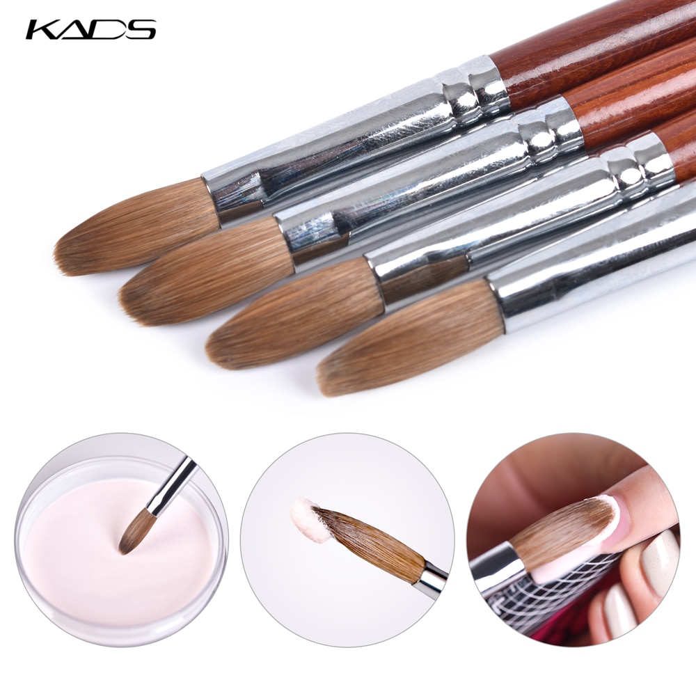 1 st kolinsky sable akryl borste uv gel carving pen pensel flytande pulver diy nagelteckning platt rund röd trä nagelkonst pensel