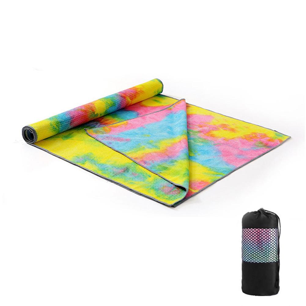 Tie-Dye Afdrukken Yoga Deken Fijne Vezel + Hars Deeltjes Yoga Mat Padded Handdoek Met Mesh Bag: Beige