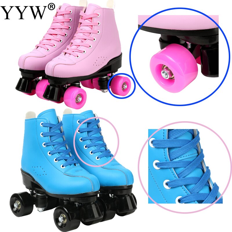 YYW rose bleu patins à roulettes Double ligne patins femmes hommes adultes patins à roulettes deux lignes Patin chaussures Patines avec Pu 4 roues Patin