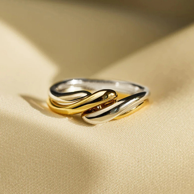 Huitan-Anillo de dedo giratorio de dos tonos para mujer, anillos de Metal modernos para mujer, uso diario, accesorios versátiles, joyería