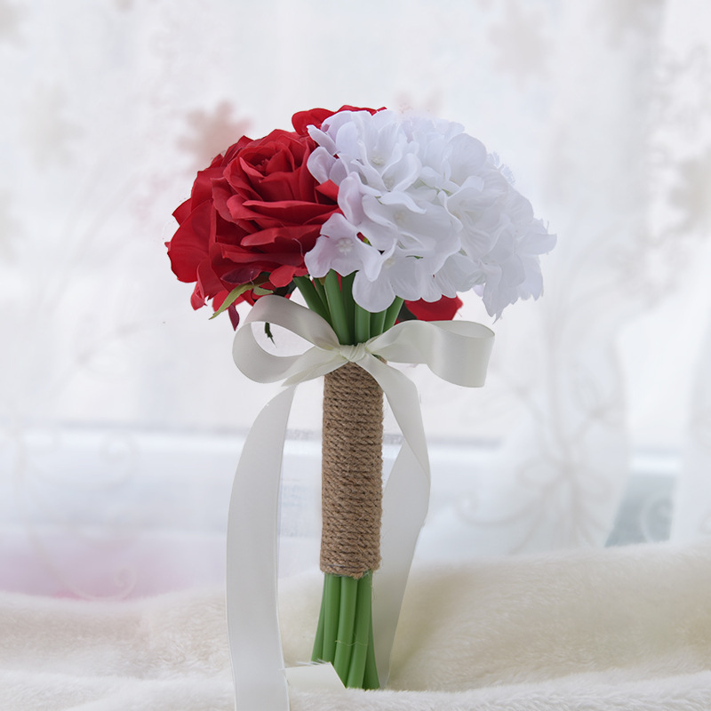 JaneVini A Buon Mercato Damigella D&#39;onore Bouquet Da Sposa 16cm Rosa Articielle Ortensia Peonia Damigelle D&#39;onore Spose Fotografia Piccoli Fiori: Red White