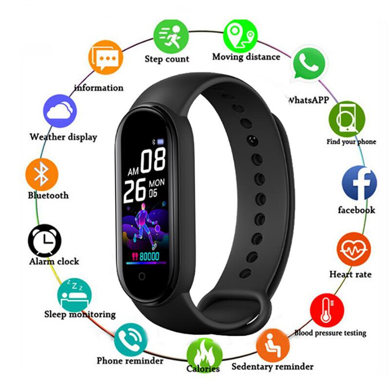 M5 Smart Horloge Mannen Vrouwen Hartslagmeter Bloeddruk Fitness Tracker Smartwatch Band 5 Sport Horloge Voor Ios Android