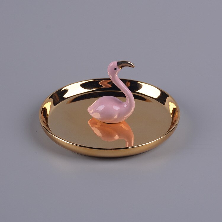 Narwaldate forgyldt keramisk flamingo ring smykkeholder fadorganisator display øreringe armbånd nøgle halskæde badeværelsesvask organiser: Guld